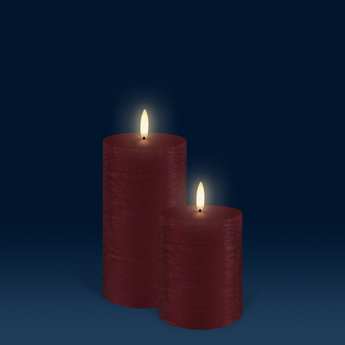 UYUNI Lighting Medium Pillar, Carmine Red Textured Wax Flameless Candle, 7.8cm x 15.2cm (3.1" x 6")