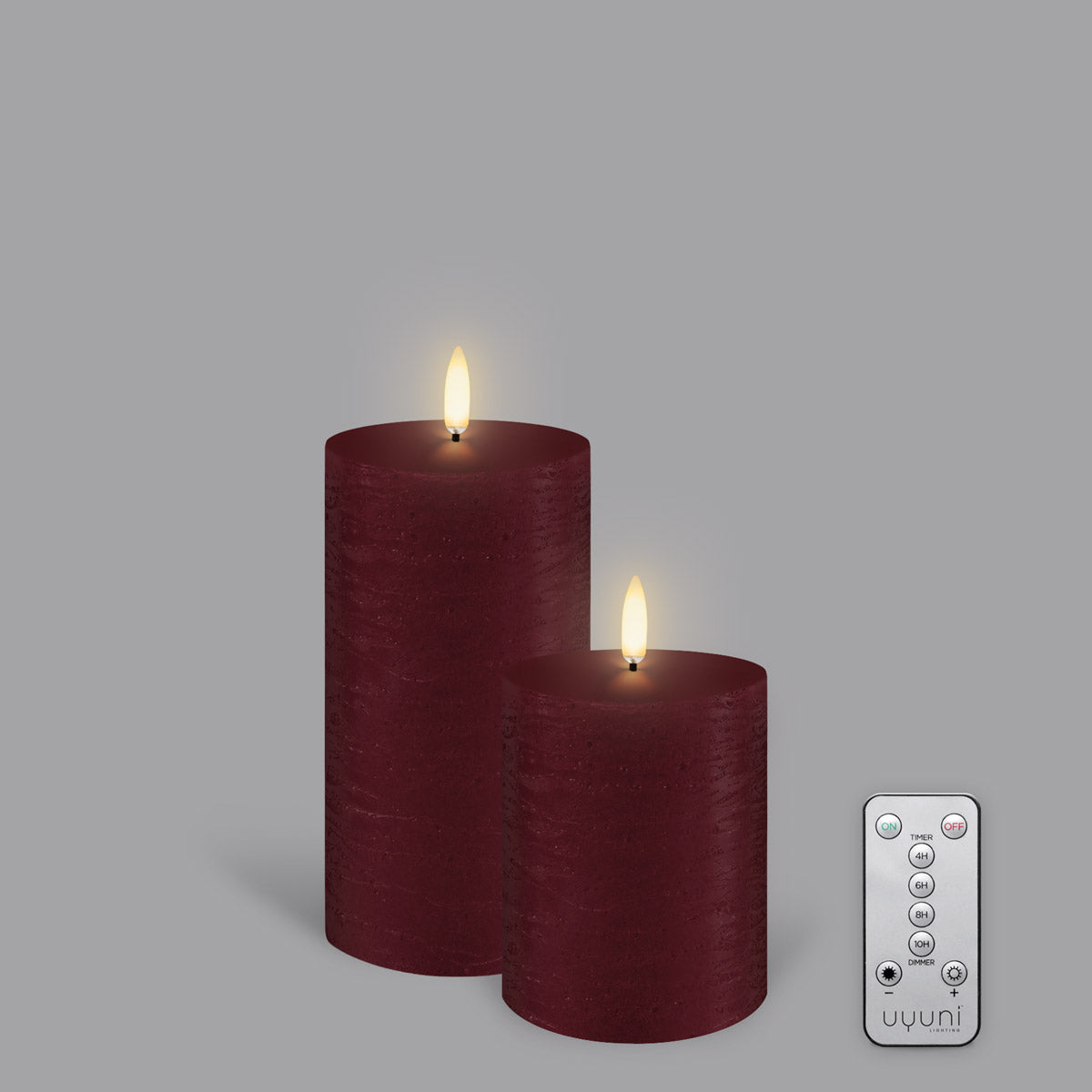 UYUNI Lighting Small Pillar, Carmine Red Textured Wax Flameless Candle, 7.8cm x 10.1cm (3.1" x 4")