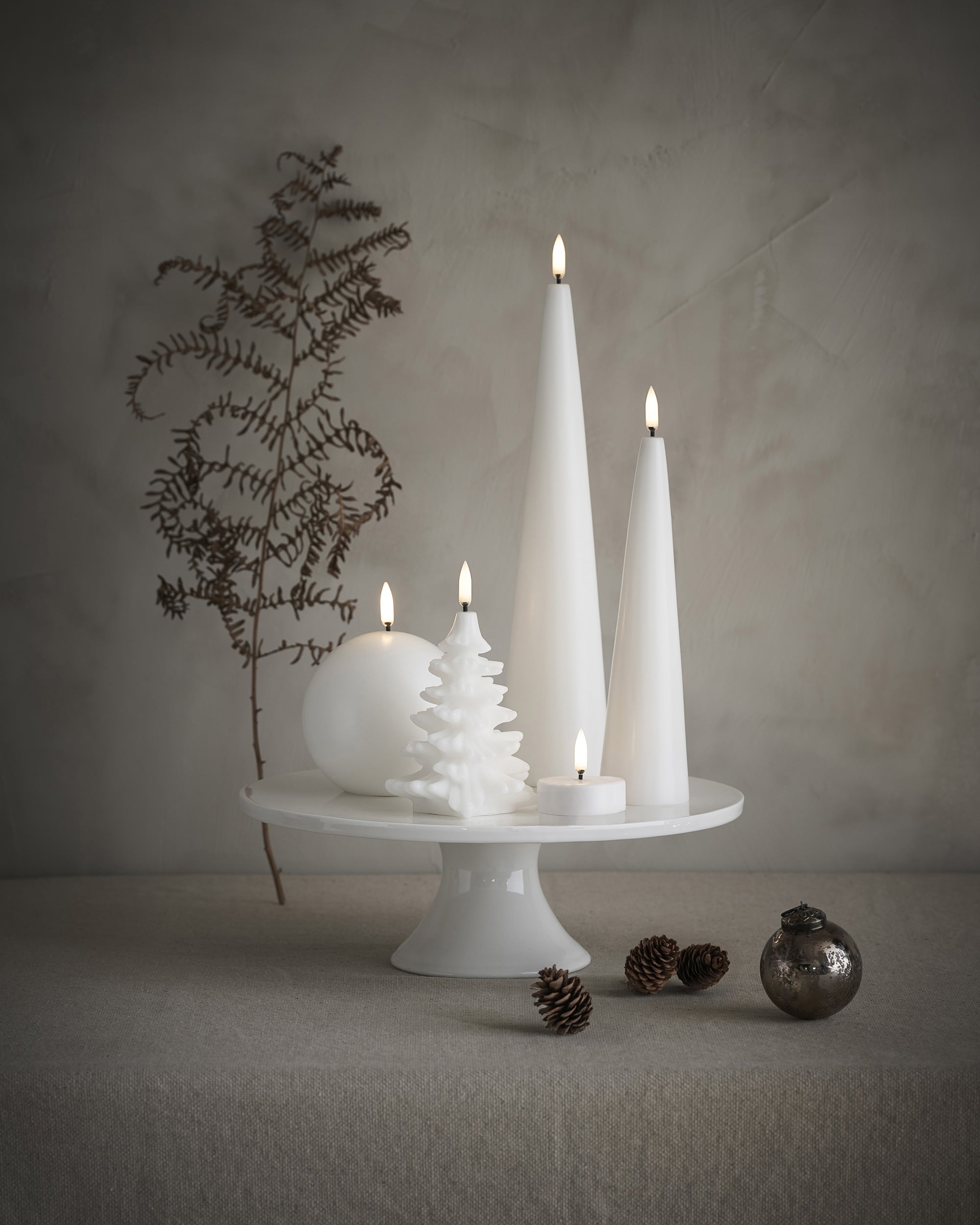 NEW UYUNI Lighting Tall Cone Candle, Nordic White, Smooth Wax Flameless Candle, 6.8cm x 30.0cm (2.7" x 11.8")