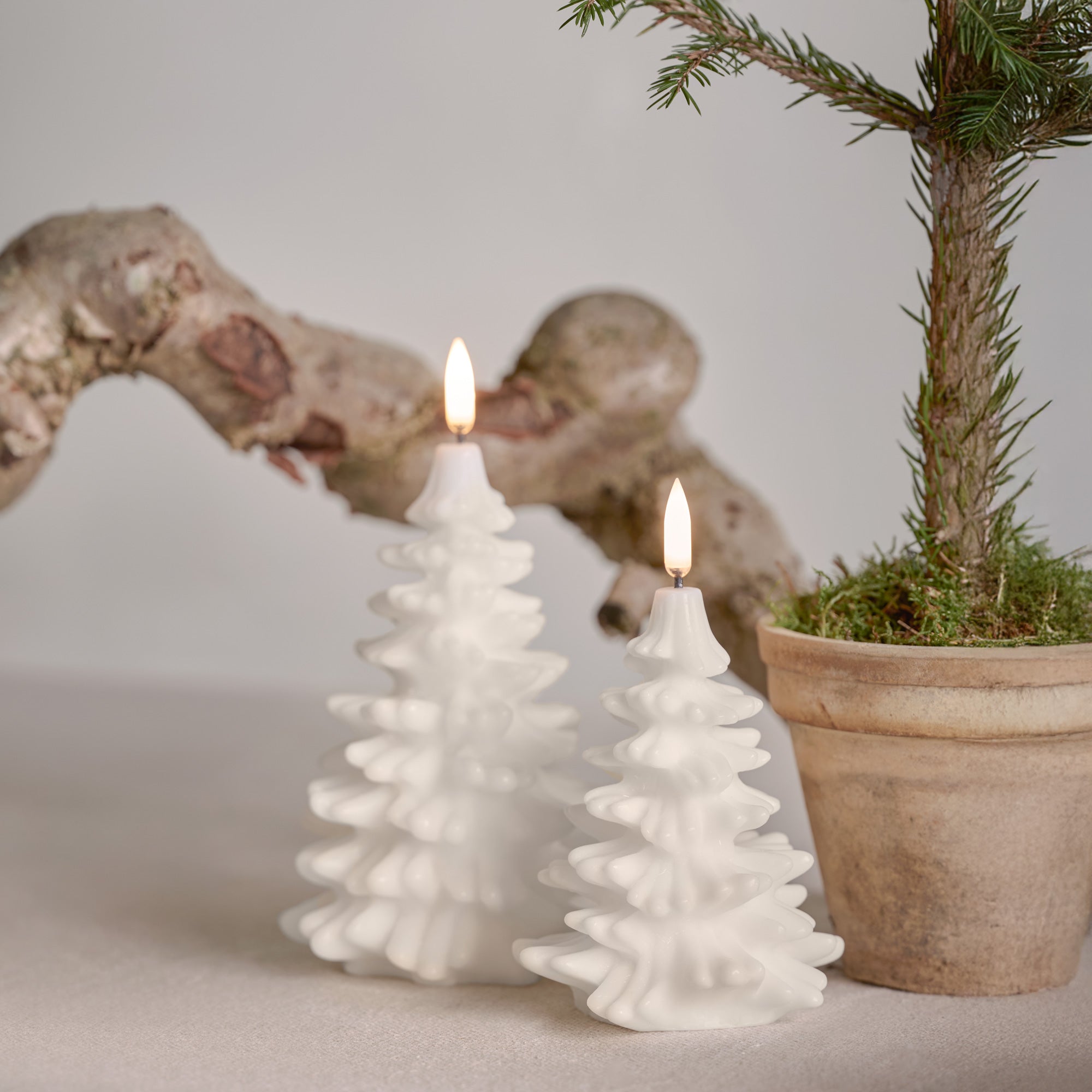 NEW UYUNI Lighting Medium Christmas Tree Candle, Classic Ivory, Smooth Wax Flameless Candle, 10cm x 15cm (3.9" x 5.9")