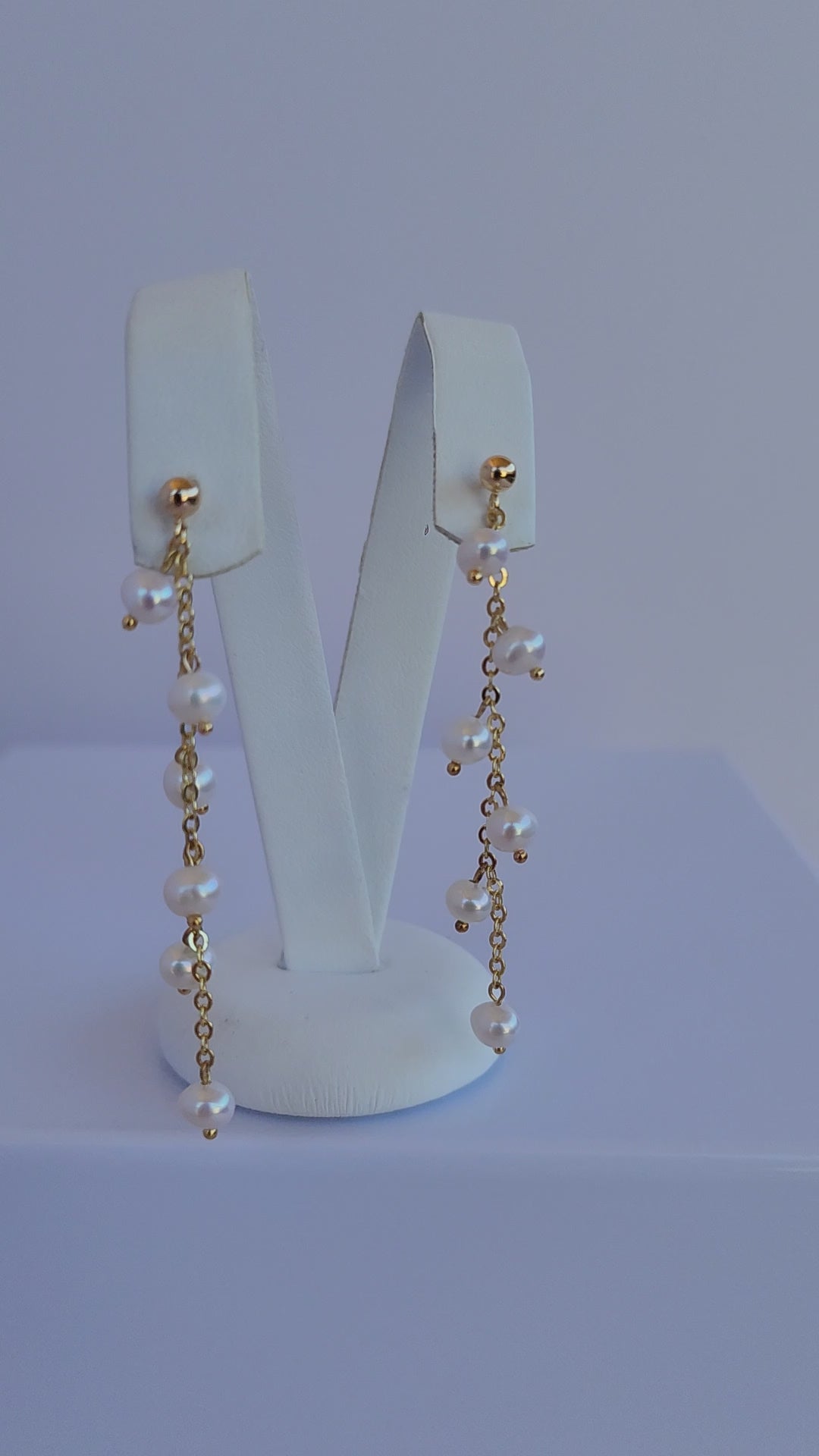 Tiny Pearl Chain Drop Stud Earrings