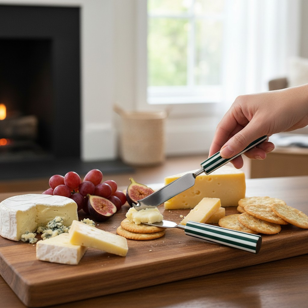 St Clair Green Stripe Spreader/Cheese Set of 2