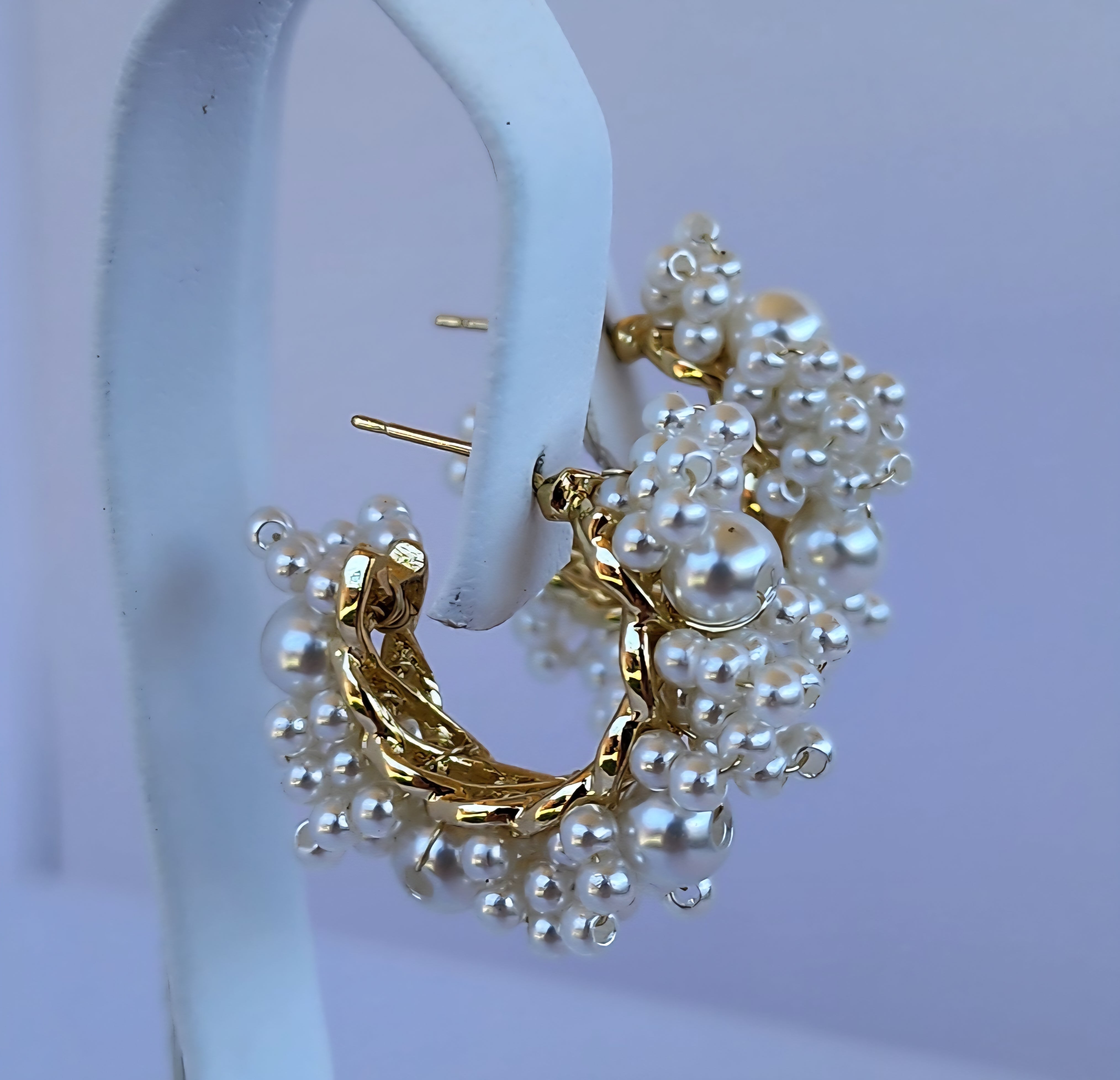 Mixed Shell Pearl Cluster Hoops – White