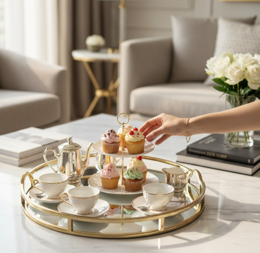 Gold Round Arch Handle Tray