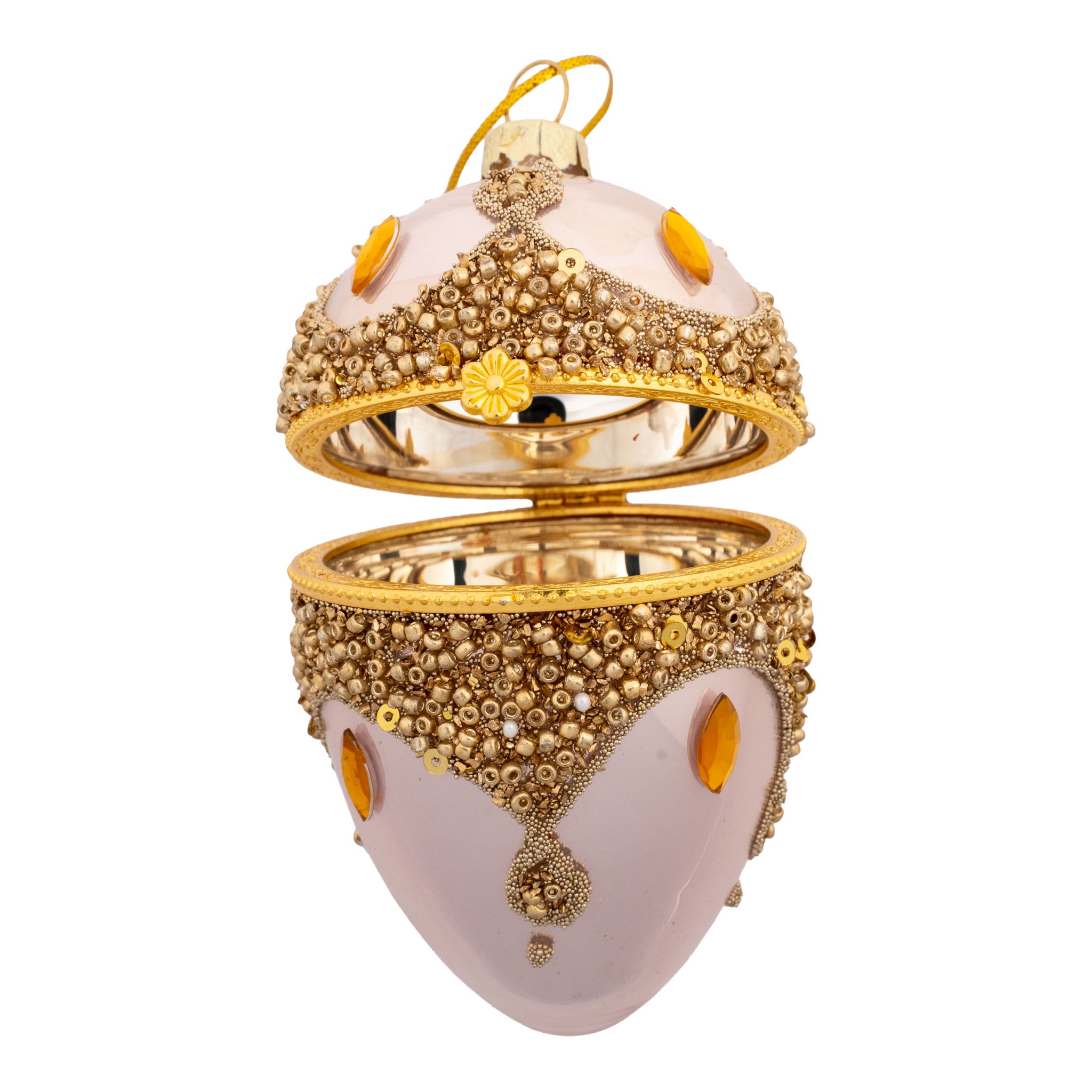 9cm Encrusted Pink Egg Hanging Trinket Box