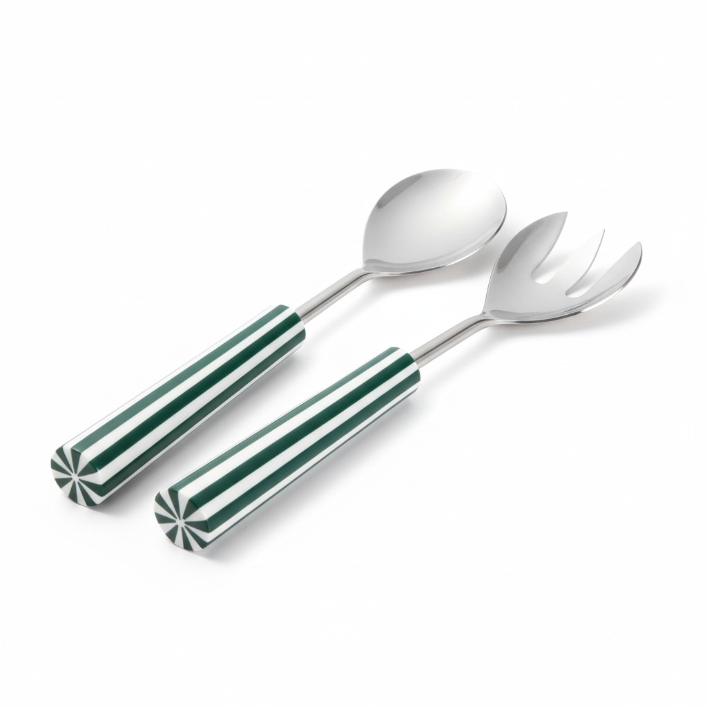 St Clair Green Stripe Salad Servers
