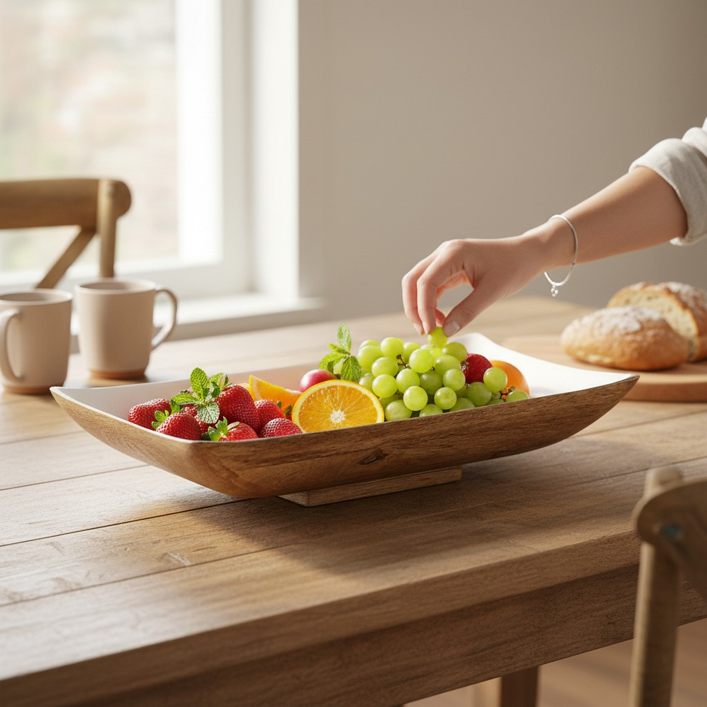 Timber Rectangle Bowl Cream 42x20x8cm