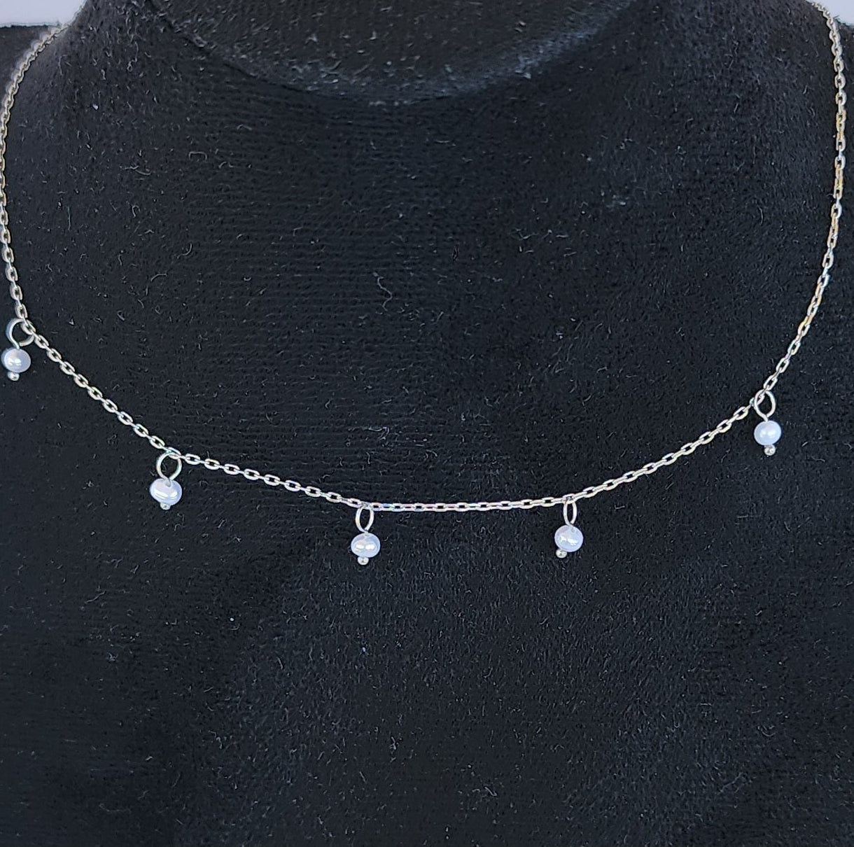 Silver Stainless Steel Chain with Mini Pearl Drops