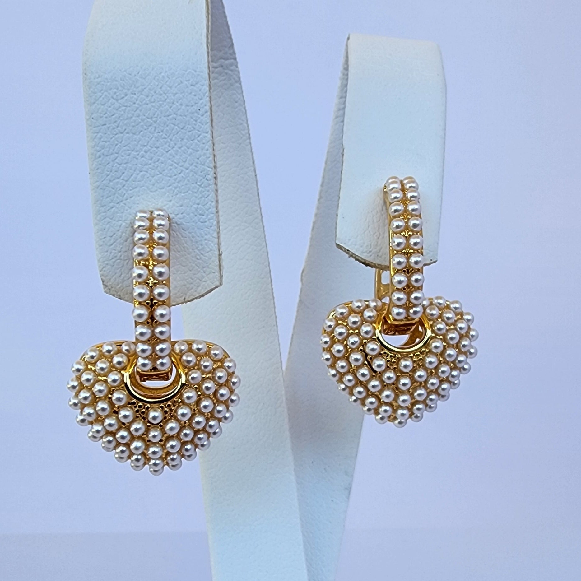 Faux Pearl Hoops with Removable Pearl Heart Drop - Gold/White