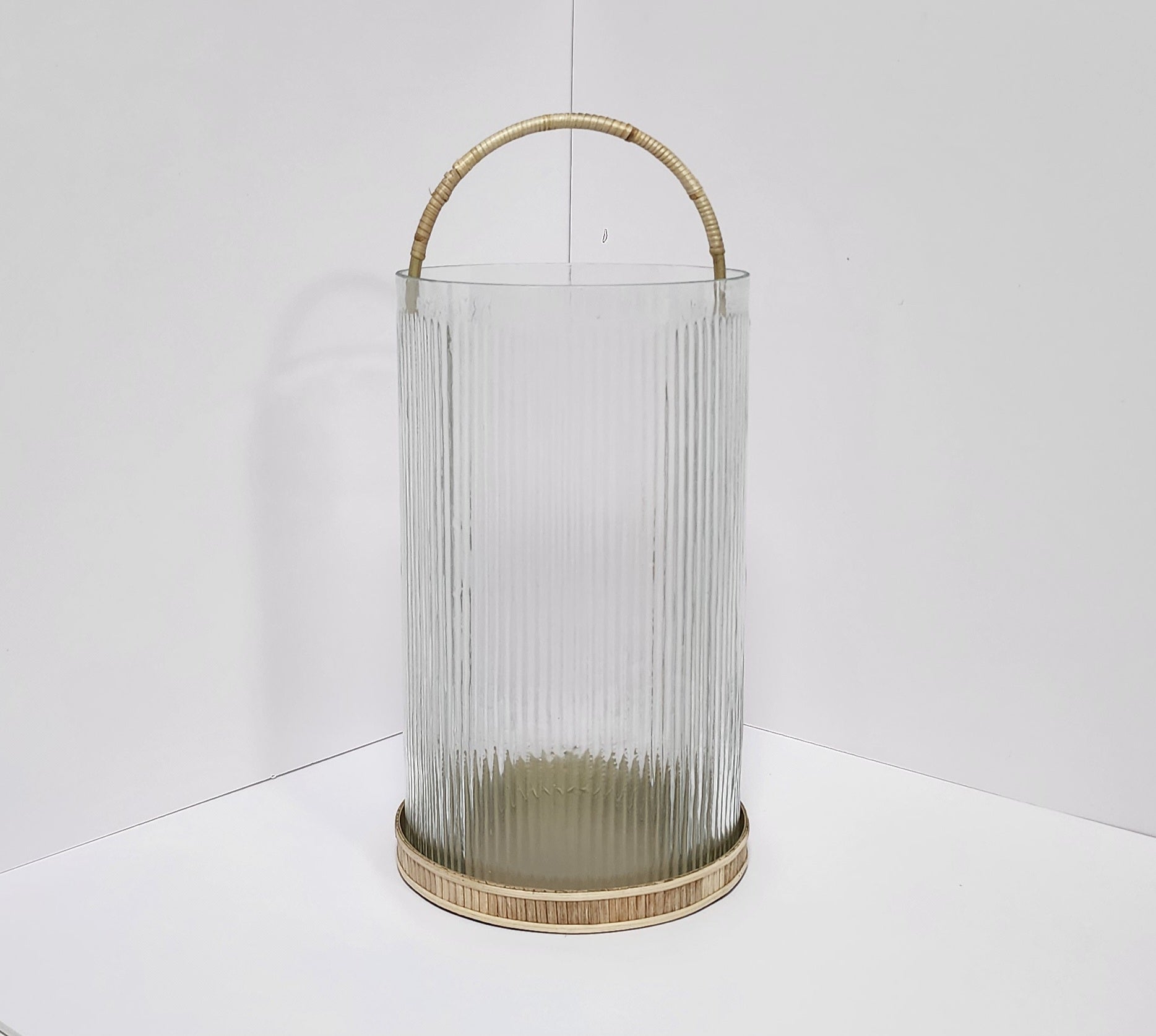 Clear Ribbed Glass Candle Holder - 2 sizes available