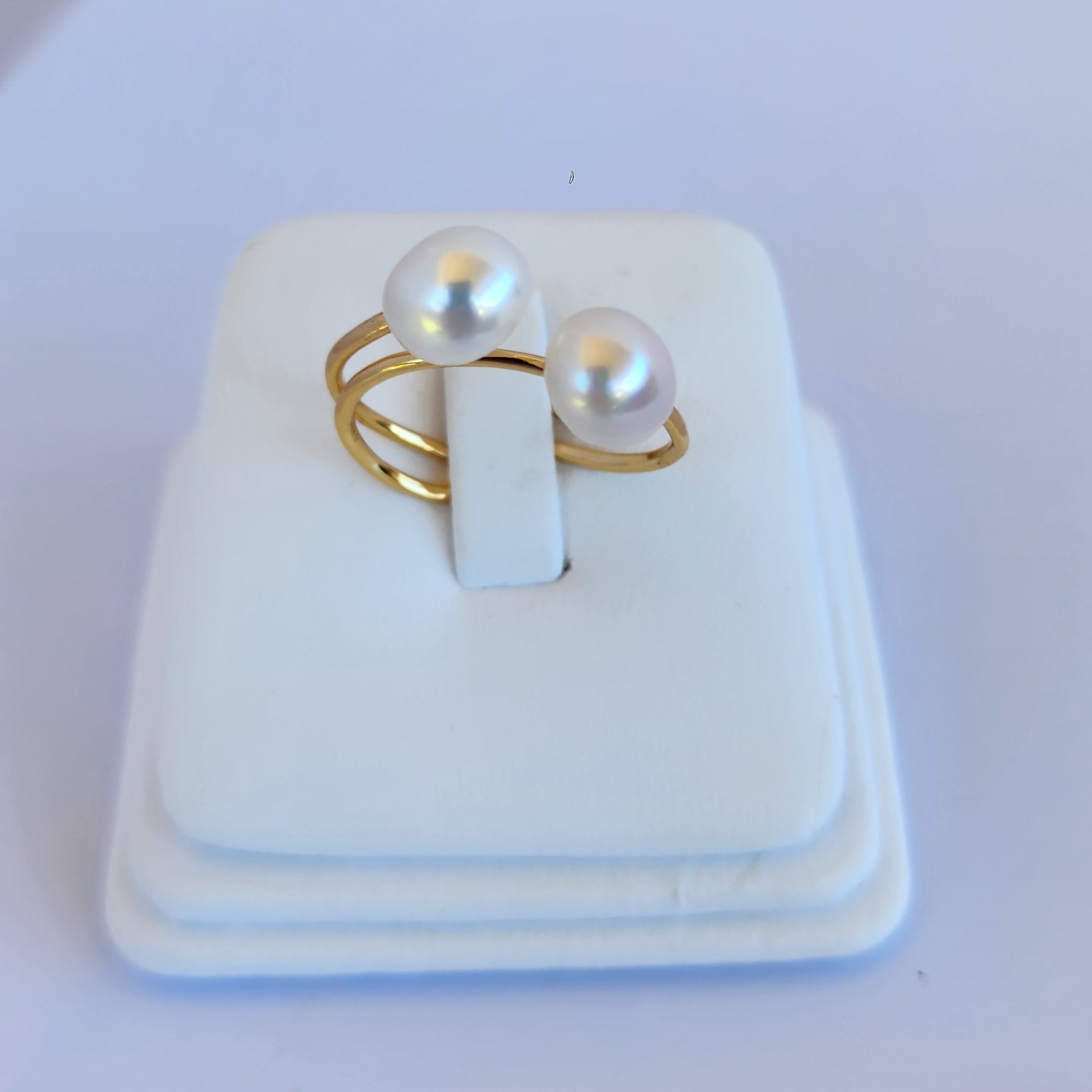 Twin Pearls Gold-Plated Adjustable Ring