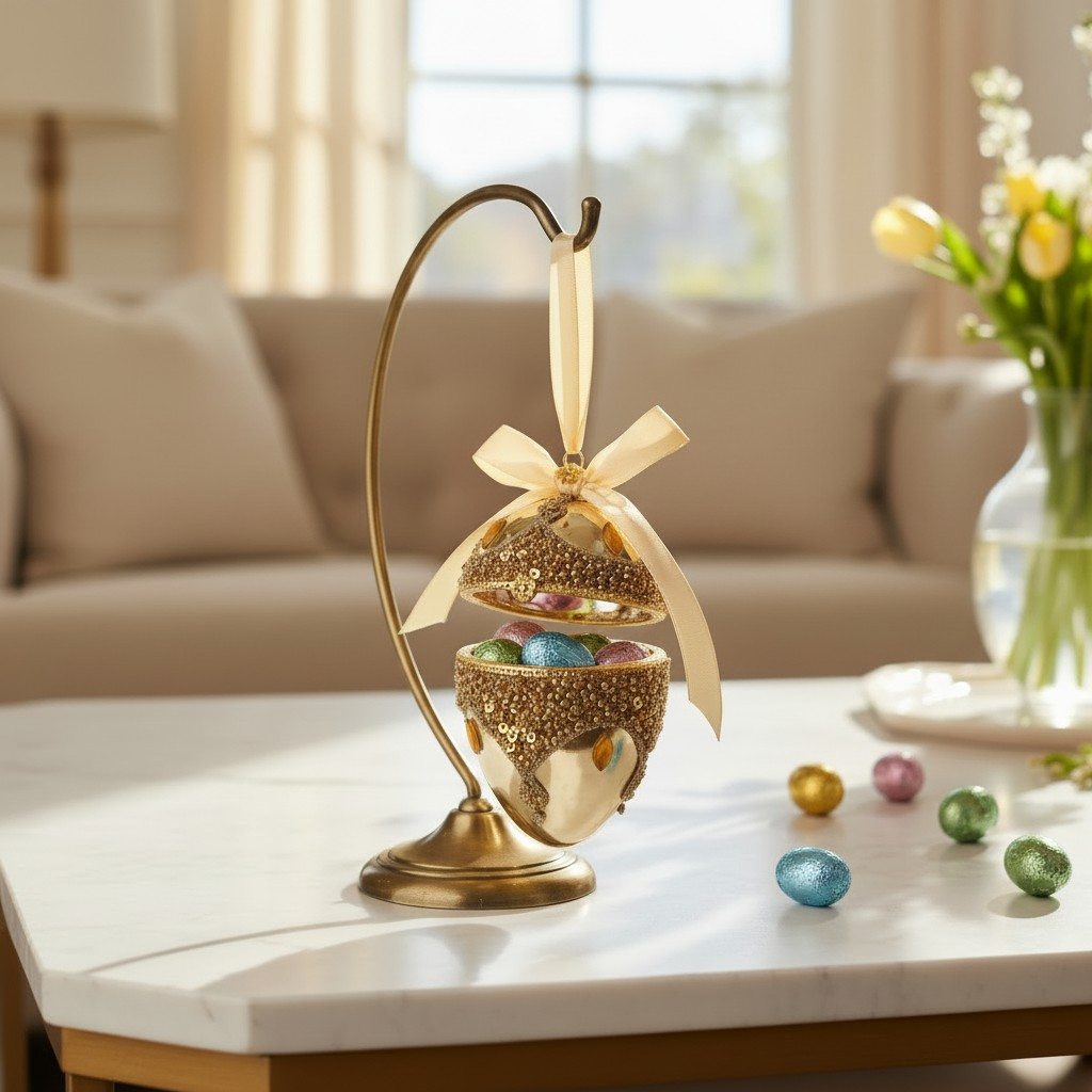 9cm Encrusted Gold Egg Hanging Trinket Box