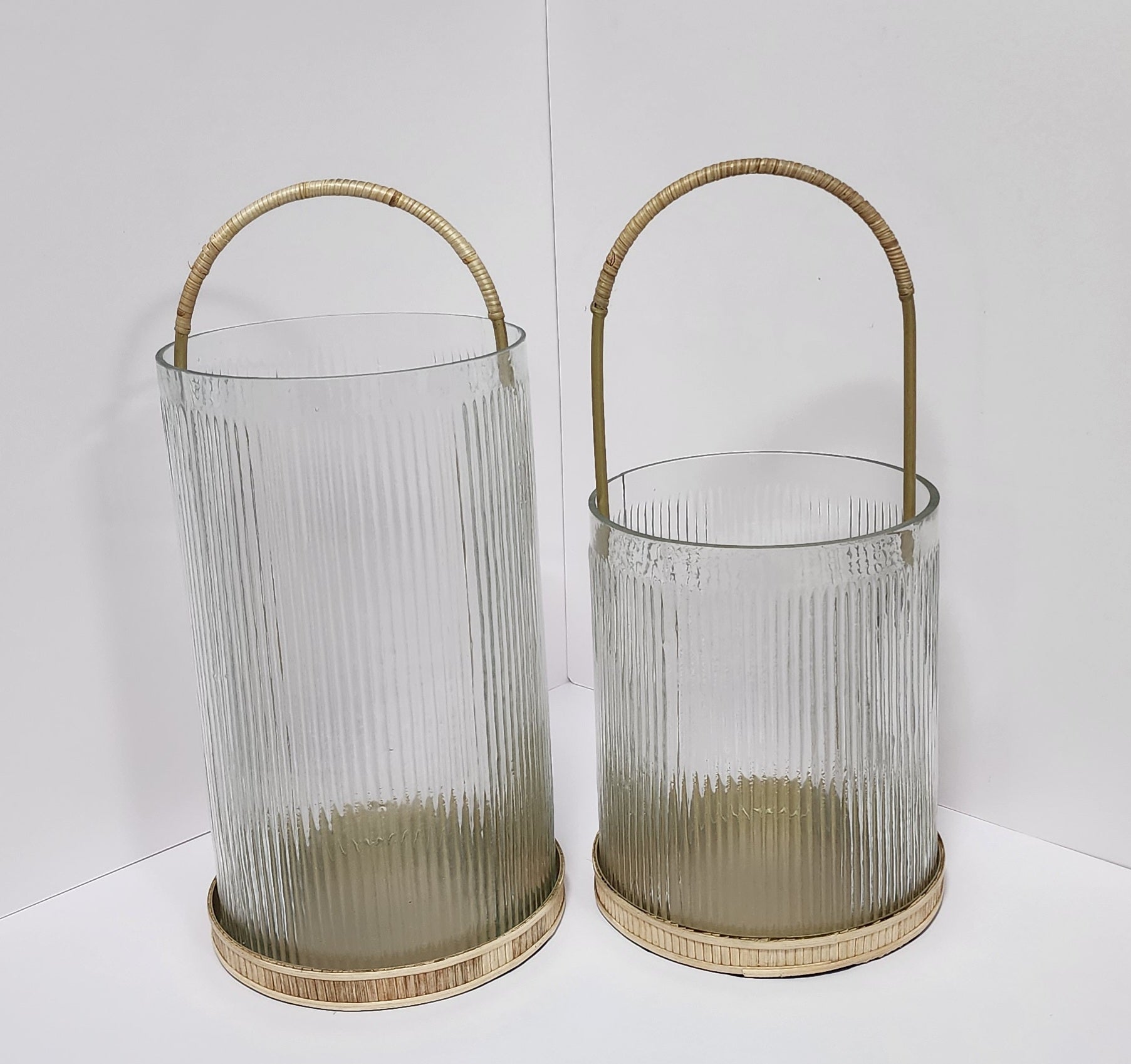 Clear Ribbed Glass Candle Holder - 2 sizes available